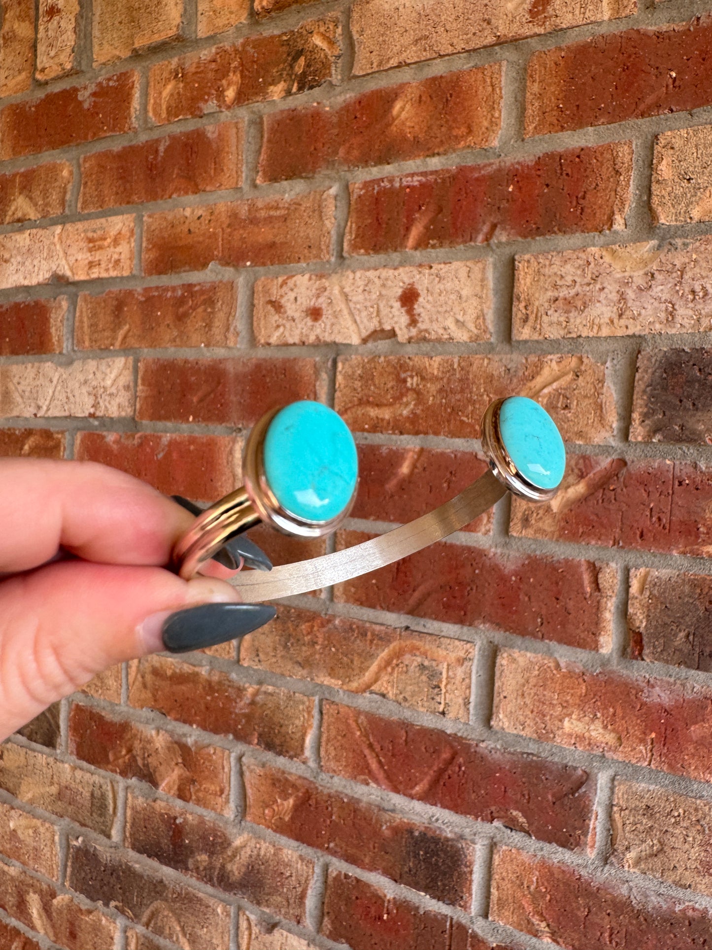 Sterling Silver Two Stone Turquoise Cuff Bracelet