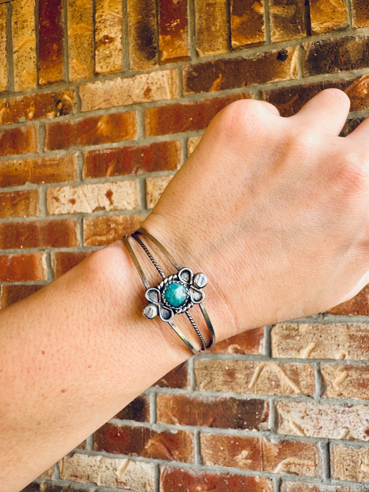 Vintage Handmade Sterling Silver Turquoise Signed Cuff Bracelet