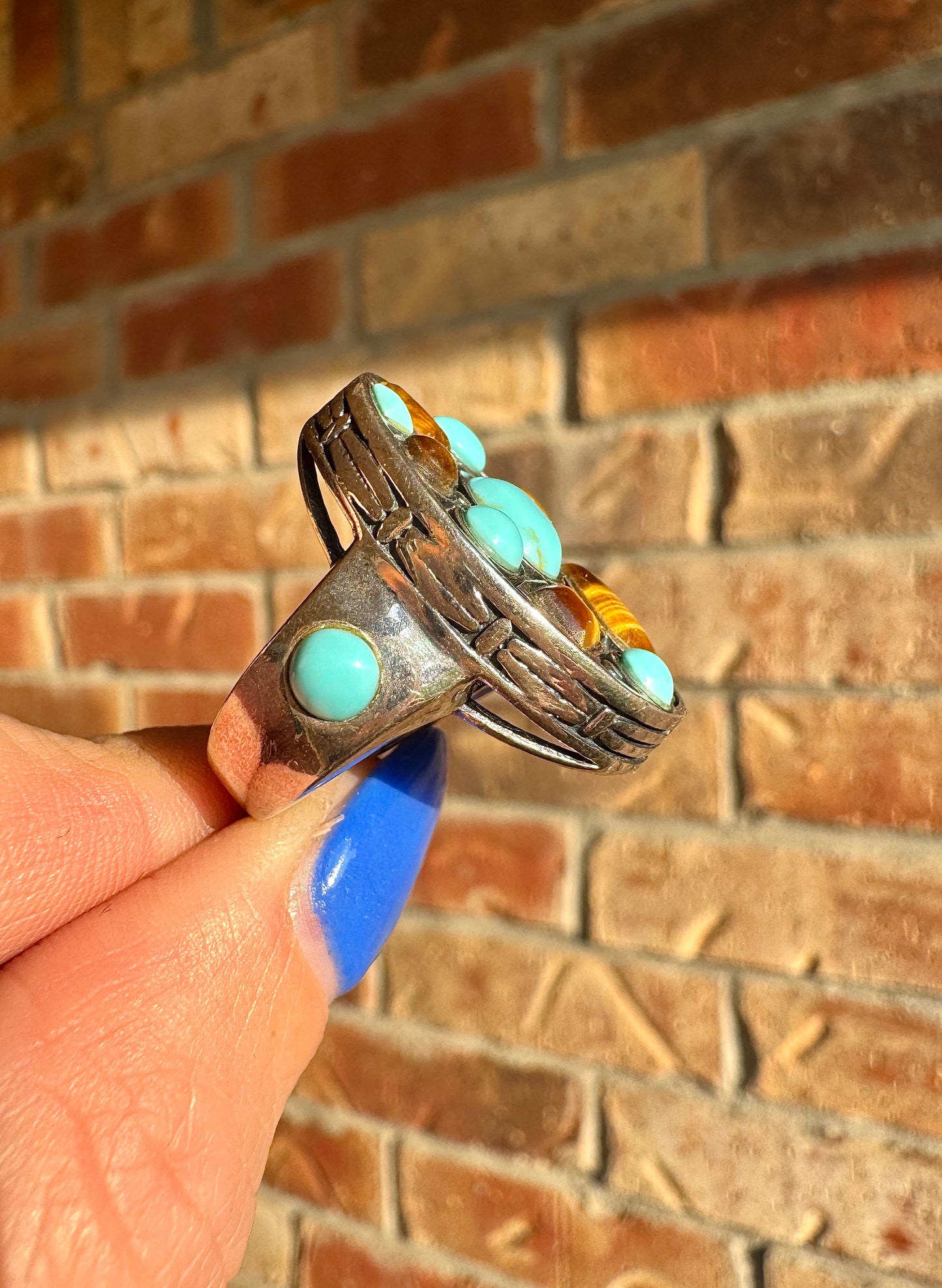 Sterling Silver Turquoise and Tigers Eye Ring