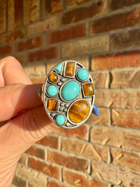 Sterling Silver Turquoise and Tigers Eye Ring