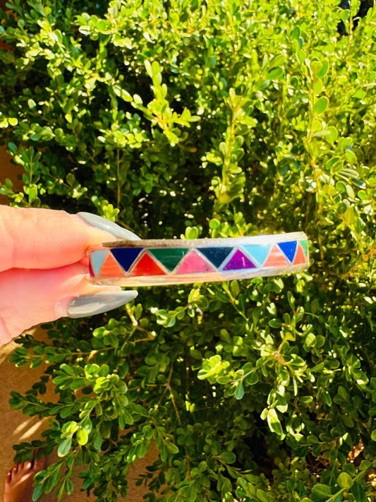 Vintage Multi-Stone Childs Inlay Cuff Bracelet