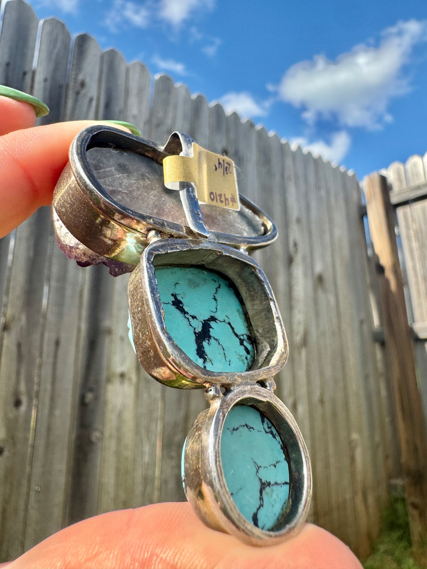 Vintage Sterling Silver Geode and Turquoise Enhancer Pendant