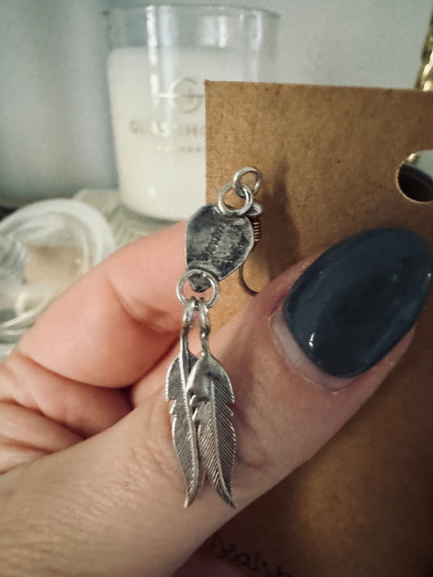 Vintage Sterling Pink Mother of Pearl Feather Earrings