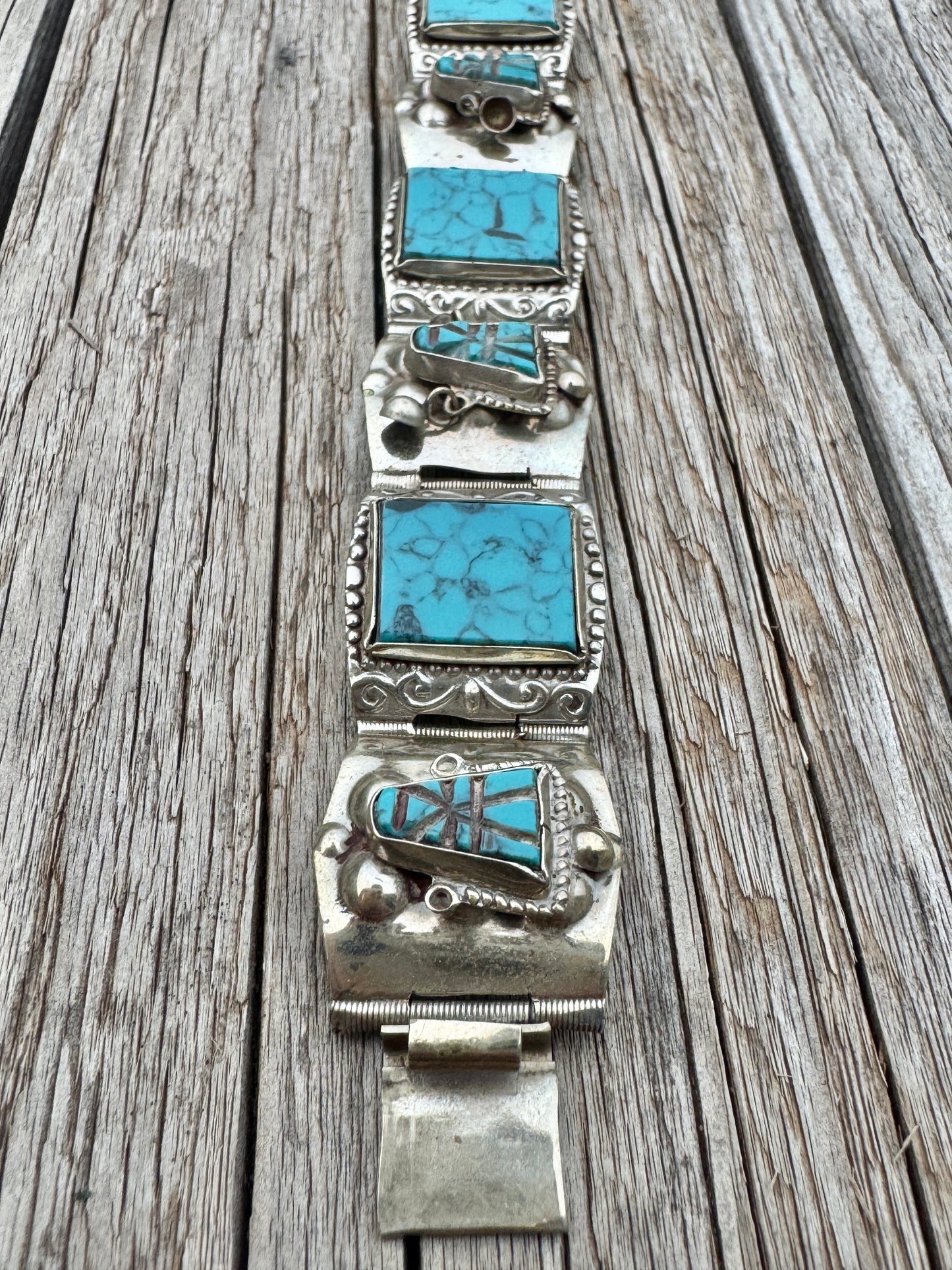 Vintage Sterling Silver Native Turquoise Bracelet