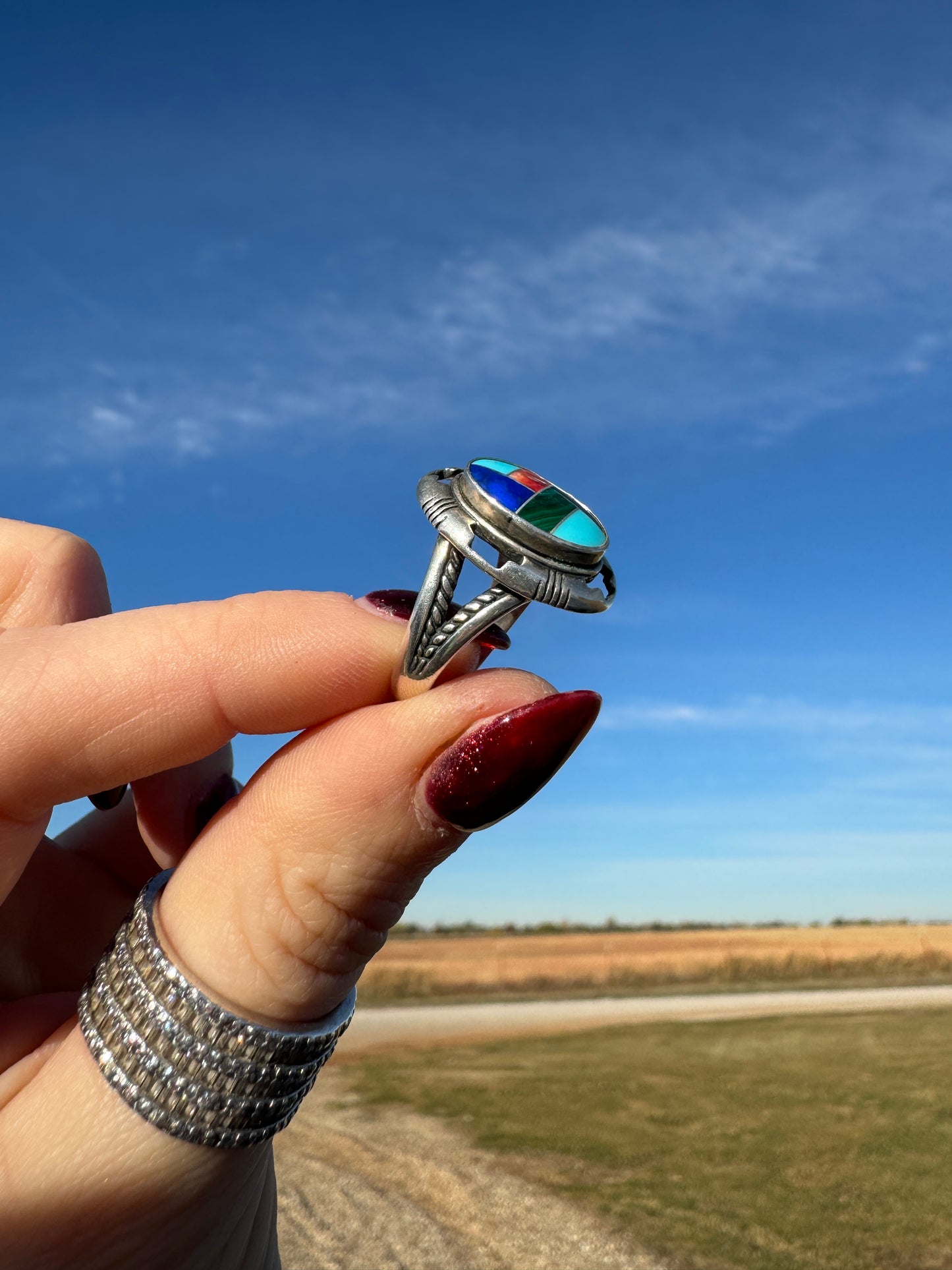 Sterling Silver Multi-Stone Inlay Ring