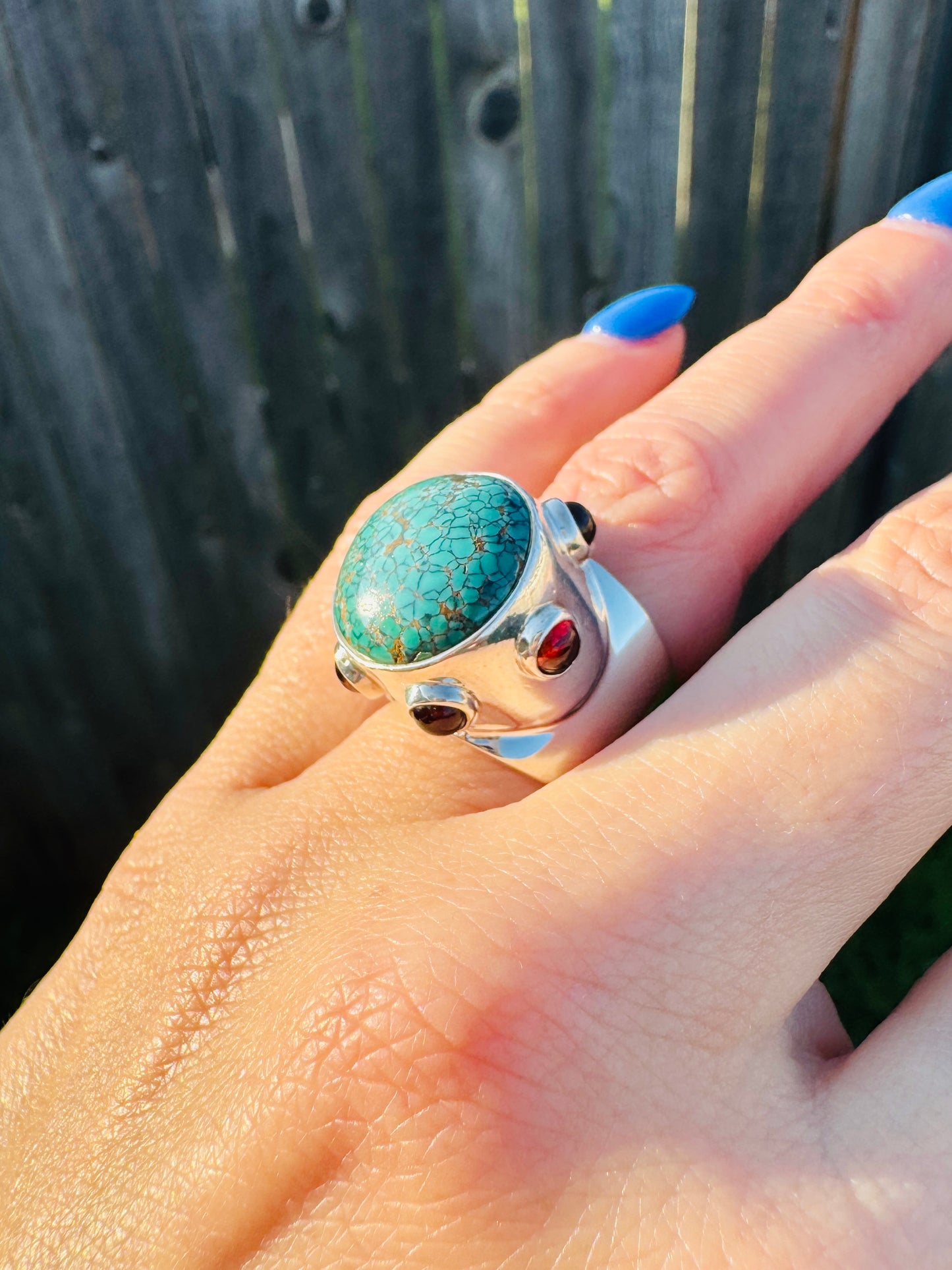 Sterling Silver Turquoise and Garnet Ring