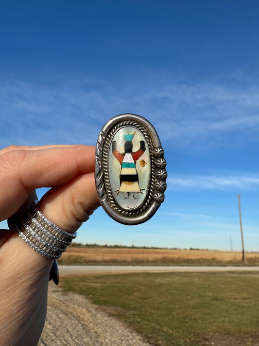 Native American Sterling Dancer Ring signed by artist