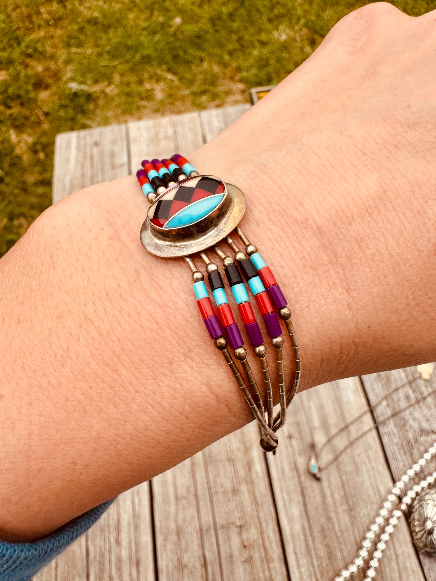 Native American Sterling Silver Multi-Stone Bracelet