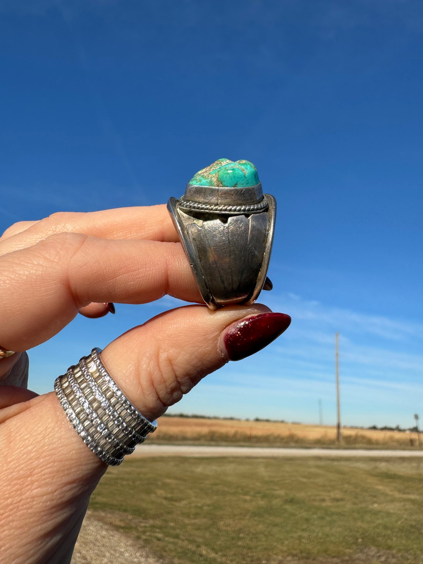 Large Vintage Raw Turquoise Wide Ring