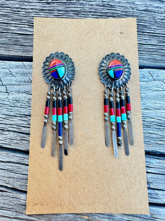 Vintage Sterling Silver Navajo Headdress Earrings