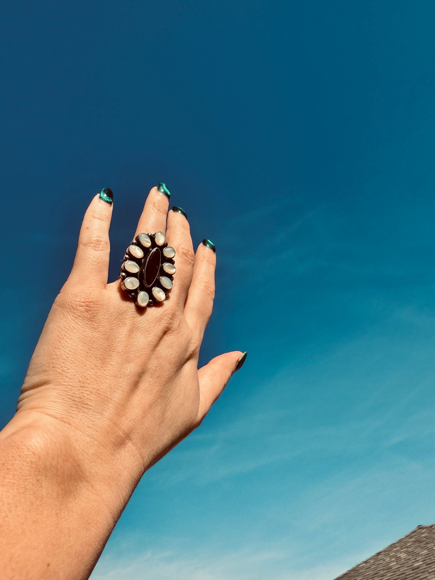 Sterling Silver Mother of Pearl and Spiny Oyster Cluster Ring
