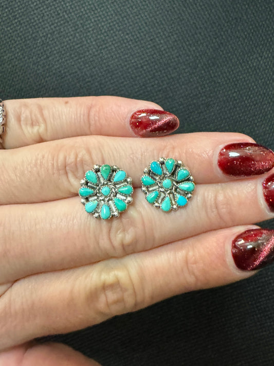 Sterling Silver Turquoise Cluster Stud Earrings