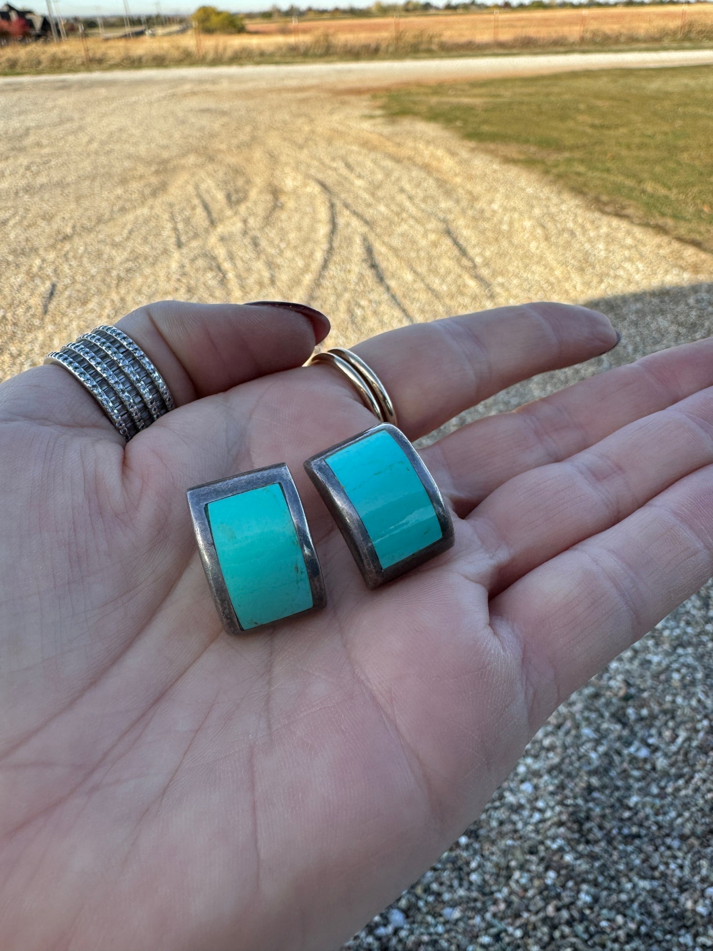 Sterling Inlay Turquoise Stud Earrings