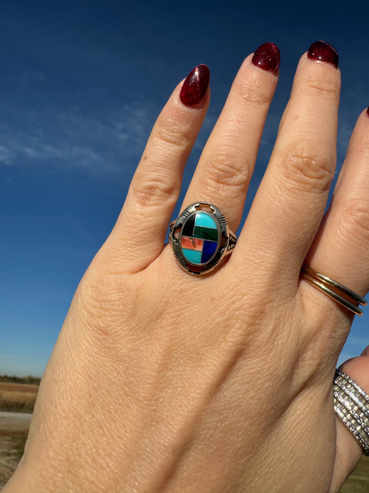 Sterling Silver Multi-Stone Inlay Ring