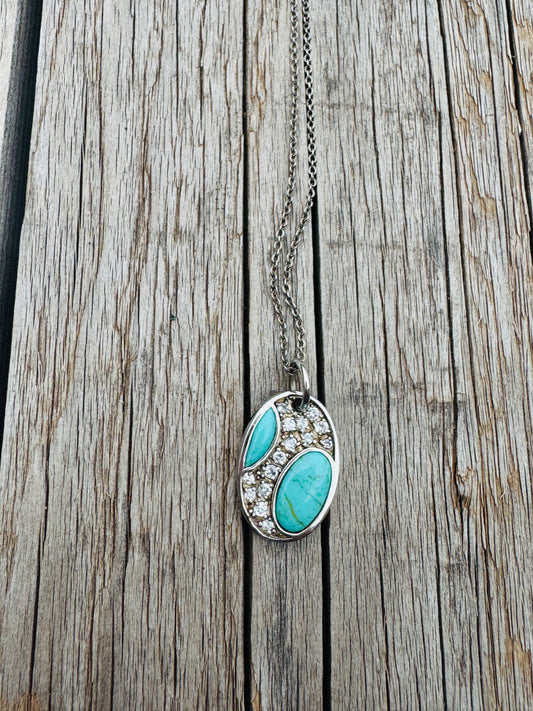 Sterling Silver Turquoise and CZ Necklace