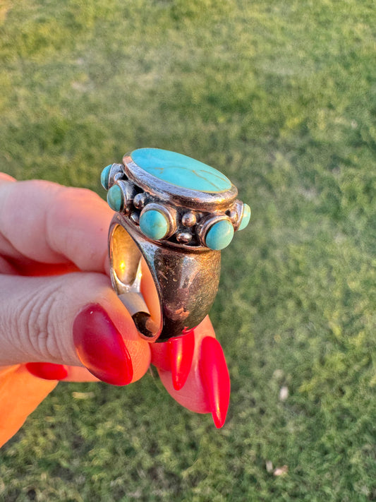Vintage Sterling Santa Fe Turquoise Ring