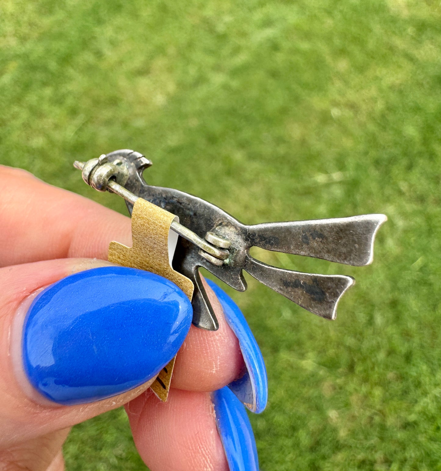 Vintage Sterling Turquoise Roadrunner Pin Brooch