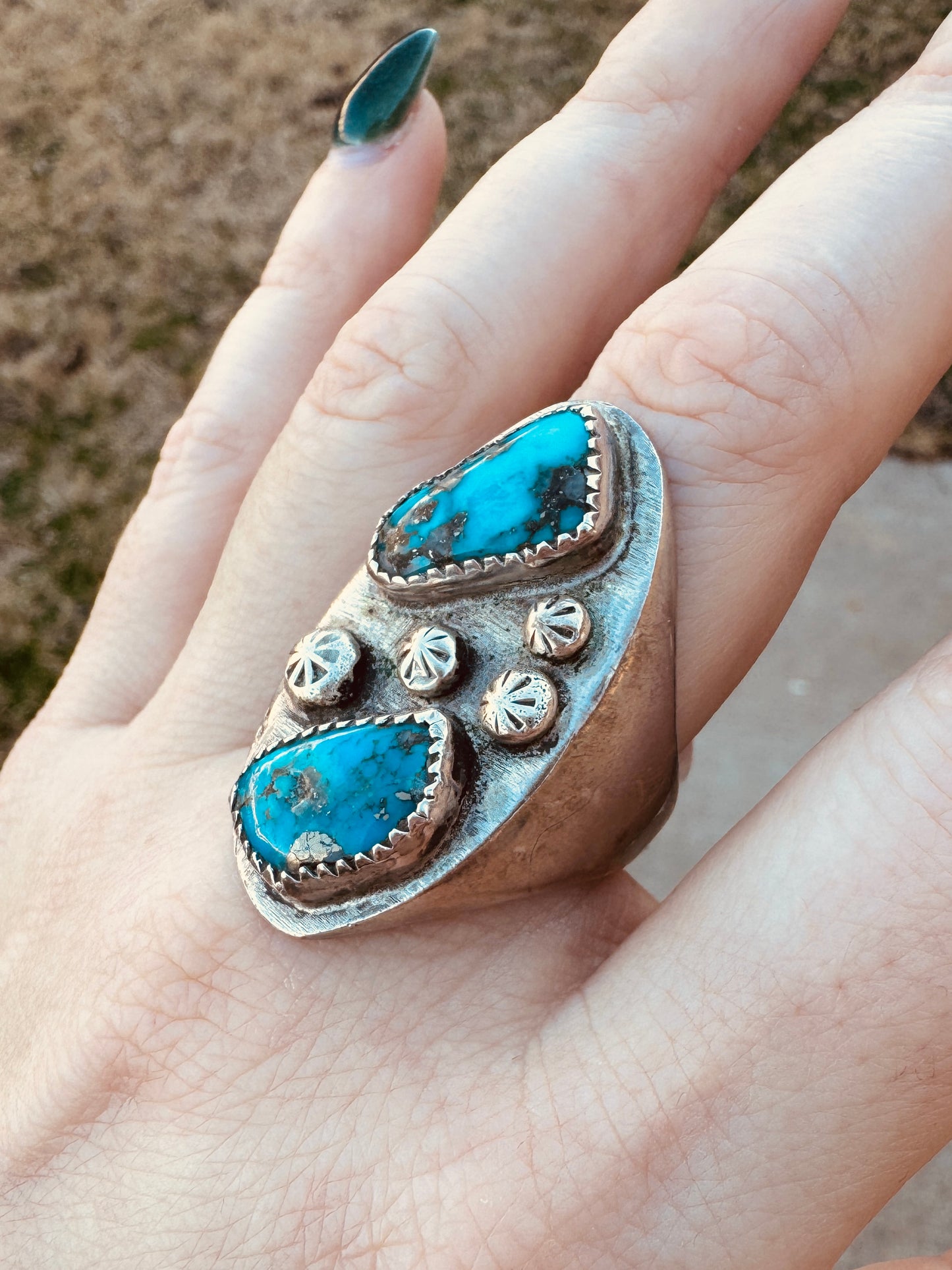 Vintage Large Sterling Silver Turquoise Ring
