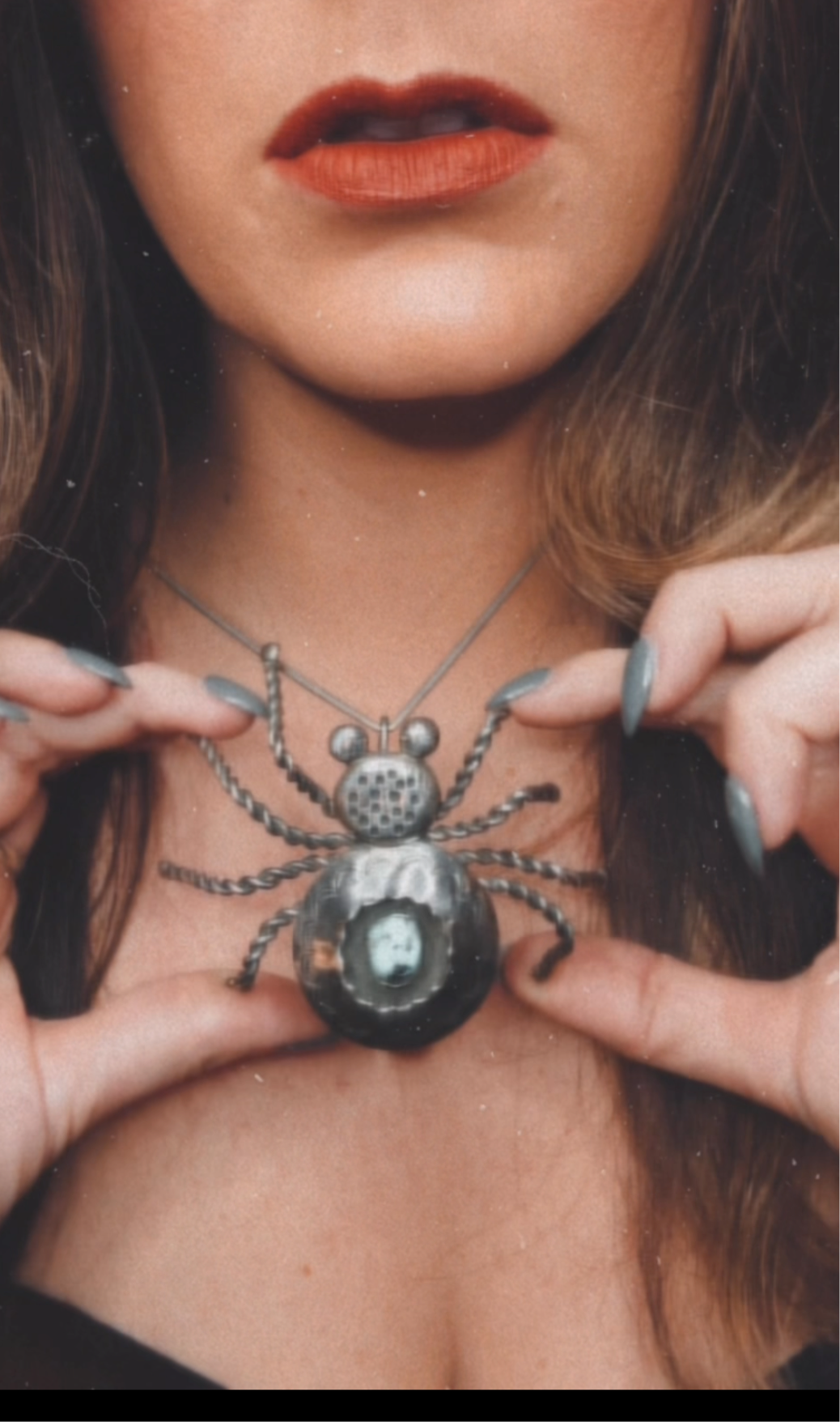 Large Vintage Sterling and Turquoise Spider Pendant Native American