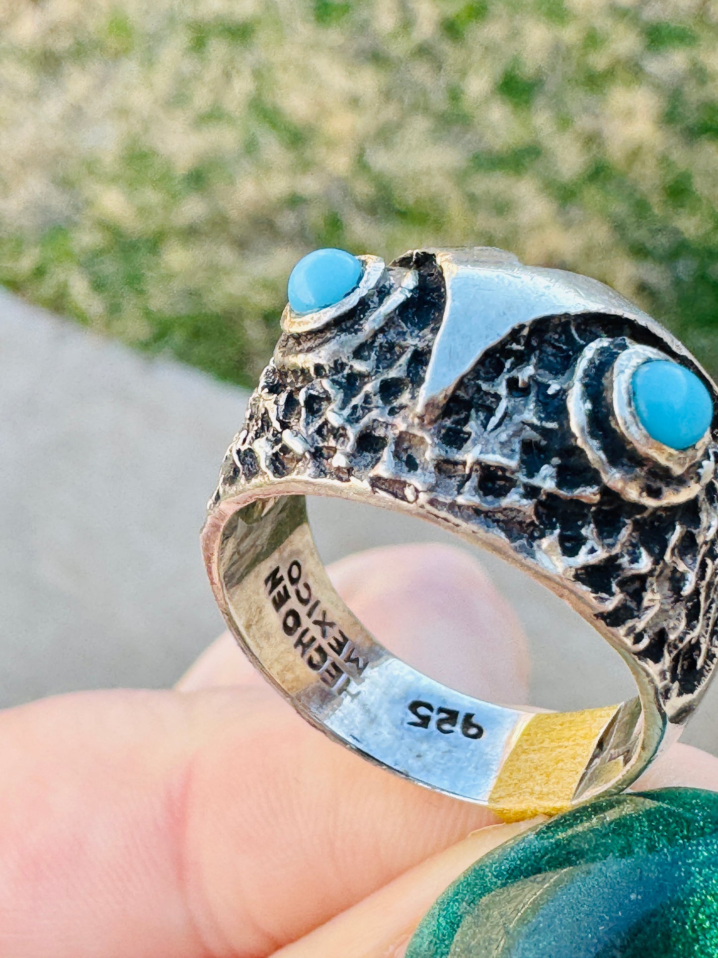 Vintage Sterling Silver Owl Turquoise Ring