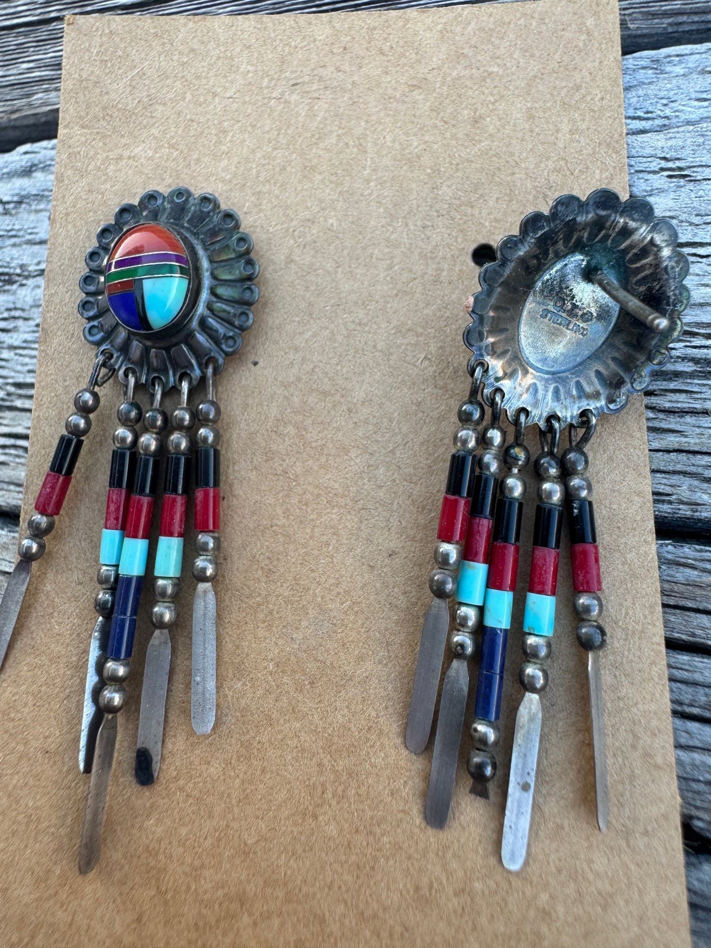 Vintage Sterling Silver Navajo Headdress Earrings