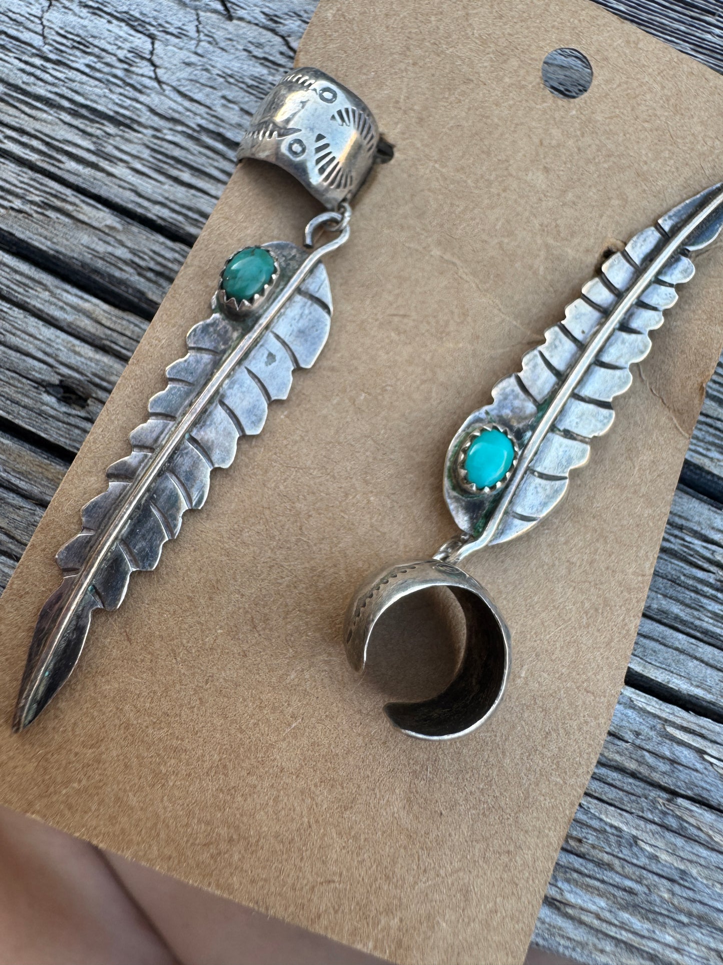 Vintage Sterling Turquoise Feather Earring Cuffs
