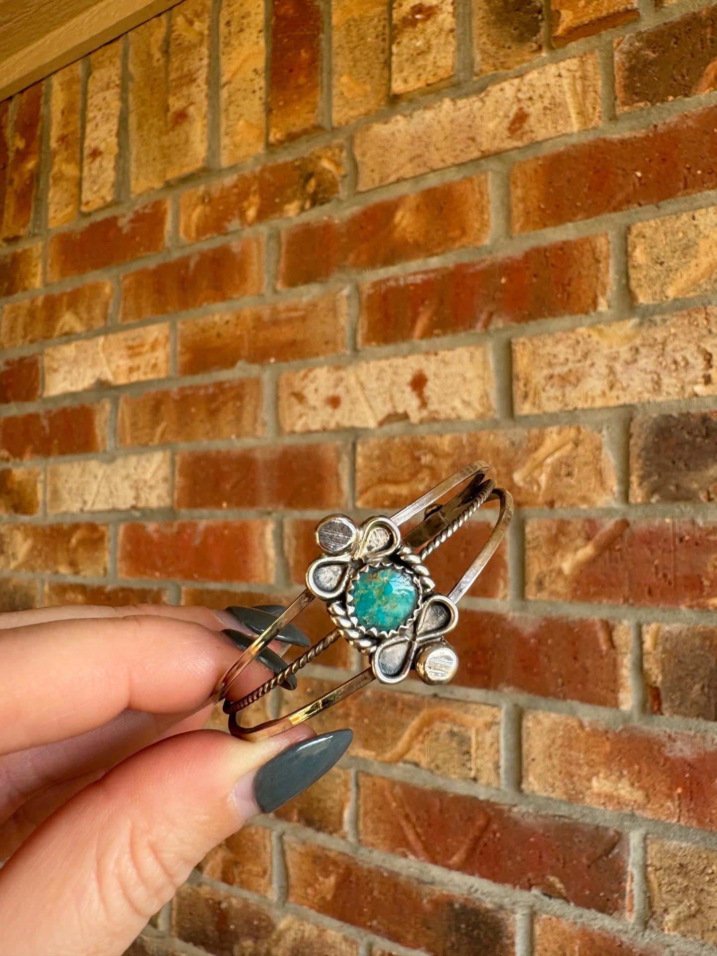 Vintage Handmade Sterling Silver Turquoise Signed Cuff Bracelet