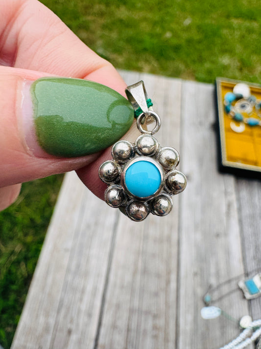 Sterling Turquoise Flower Charm Pendant