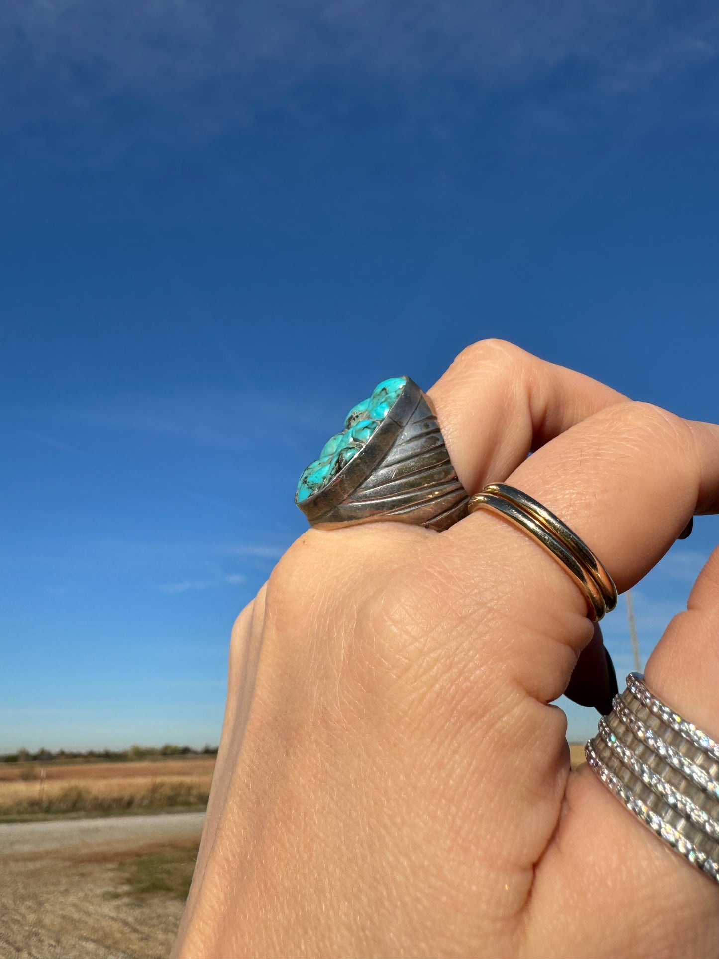 Large Vintage Sterling Turquoise Ring signed by artist