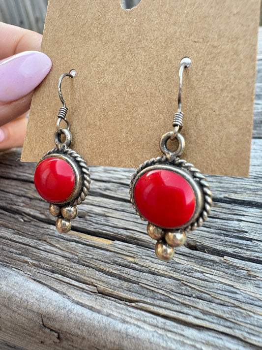 Sterling Silver Red Coral Earrings