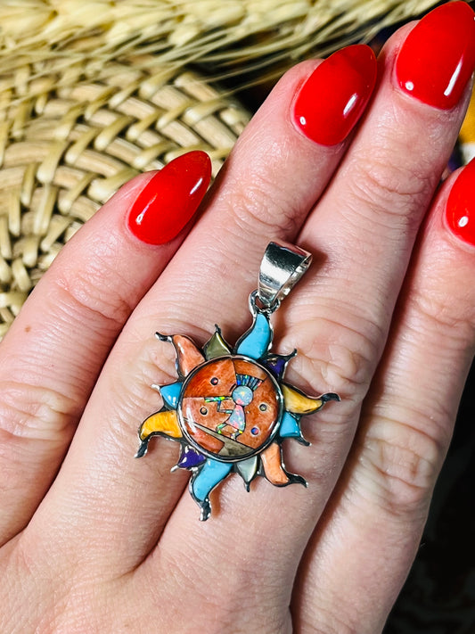 Sterling Silver Multi-Stone Sun Pendant