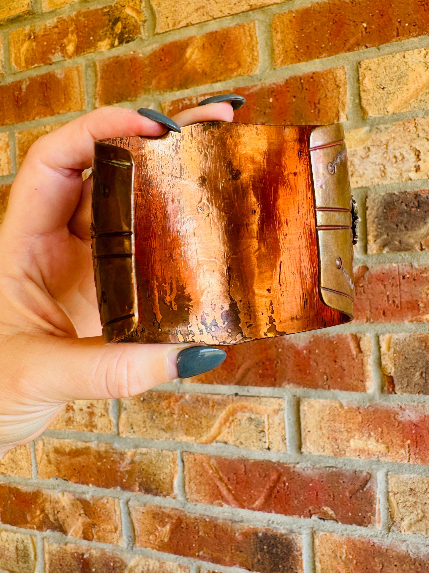Copper and Sterling Dragonfly and Butterfly Turquoise Cuff Bracelet