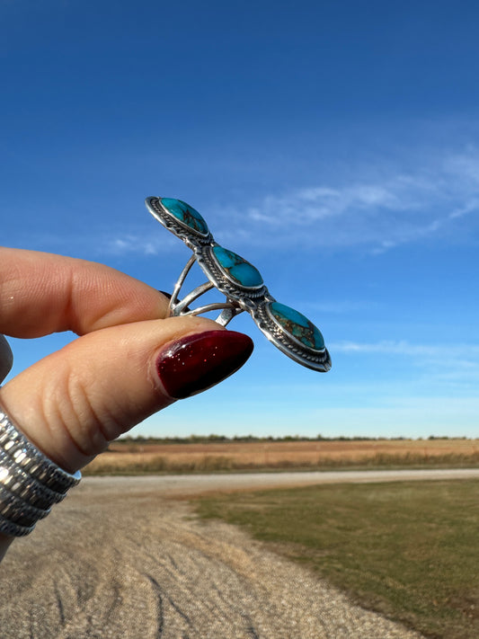 Sterling Silver Triple Turquoise Ring