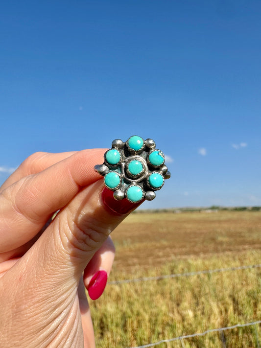 Sterling Silver Turquoise Flower Ring