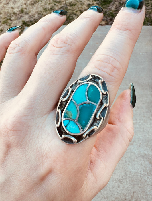 Vintage Native American Sterling Silver Turquoise Ring