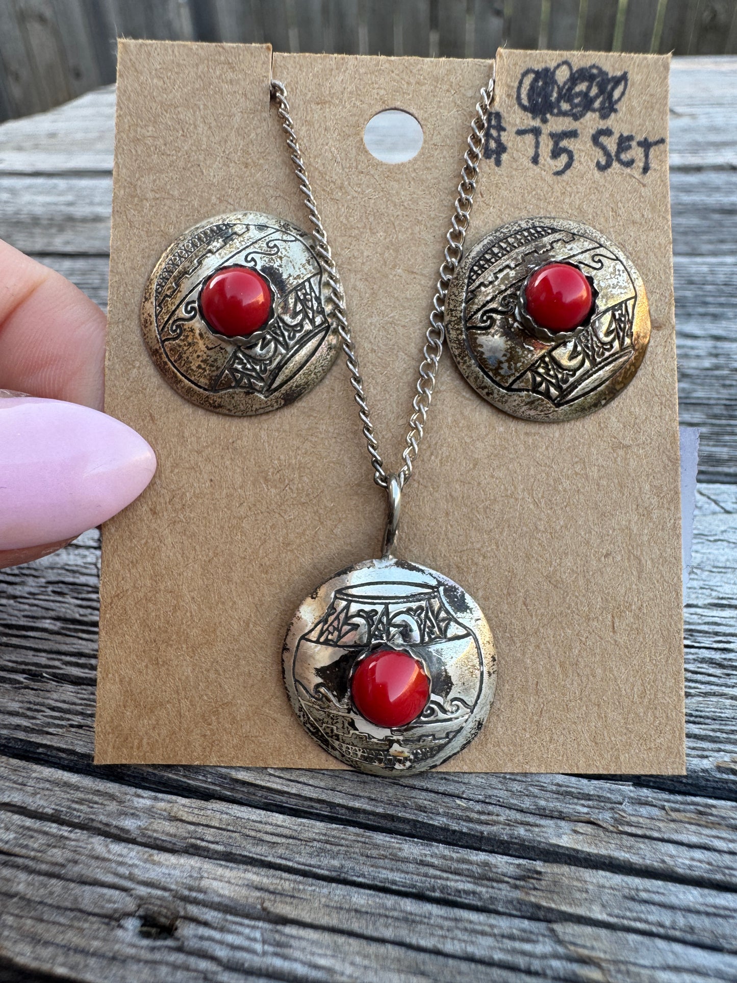2-pc Sterling Coral Earring and Necklace Matching Set