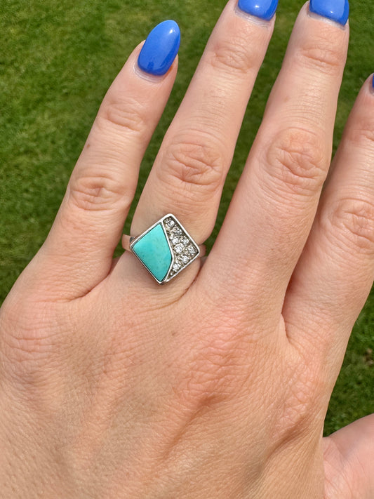 Sterling Silver Turquoise and CZ Ring