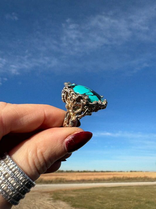 Sterling Silver Turquoise Bird Nest Ring