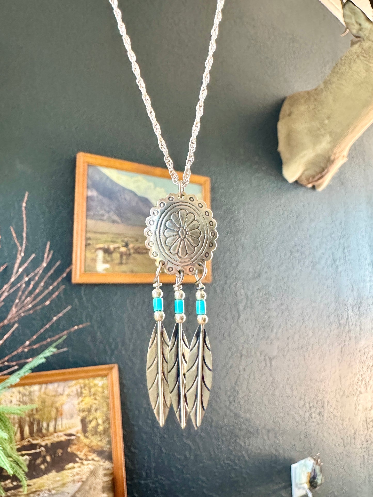 Vintage Sterling Turquoise Concho Necklace