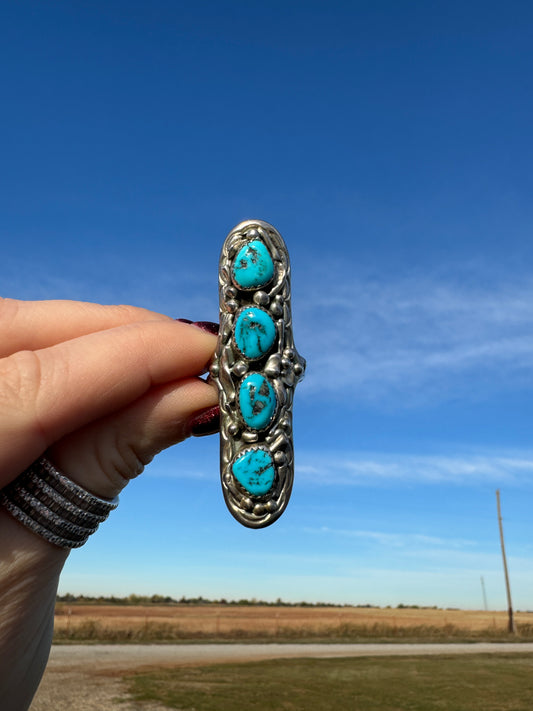 Sterling silver Sighed by artist Quad Four stone Turquoise Ring