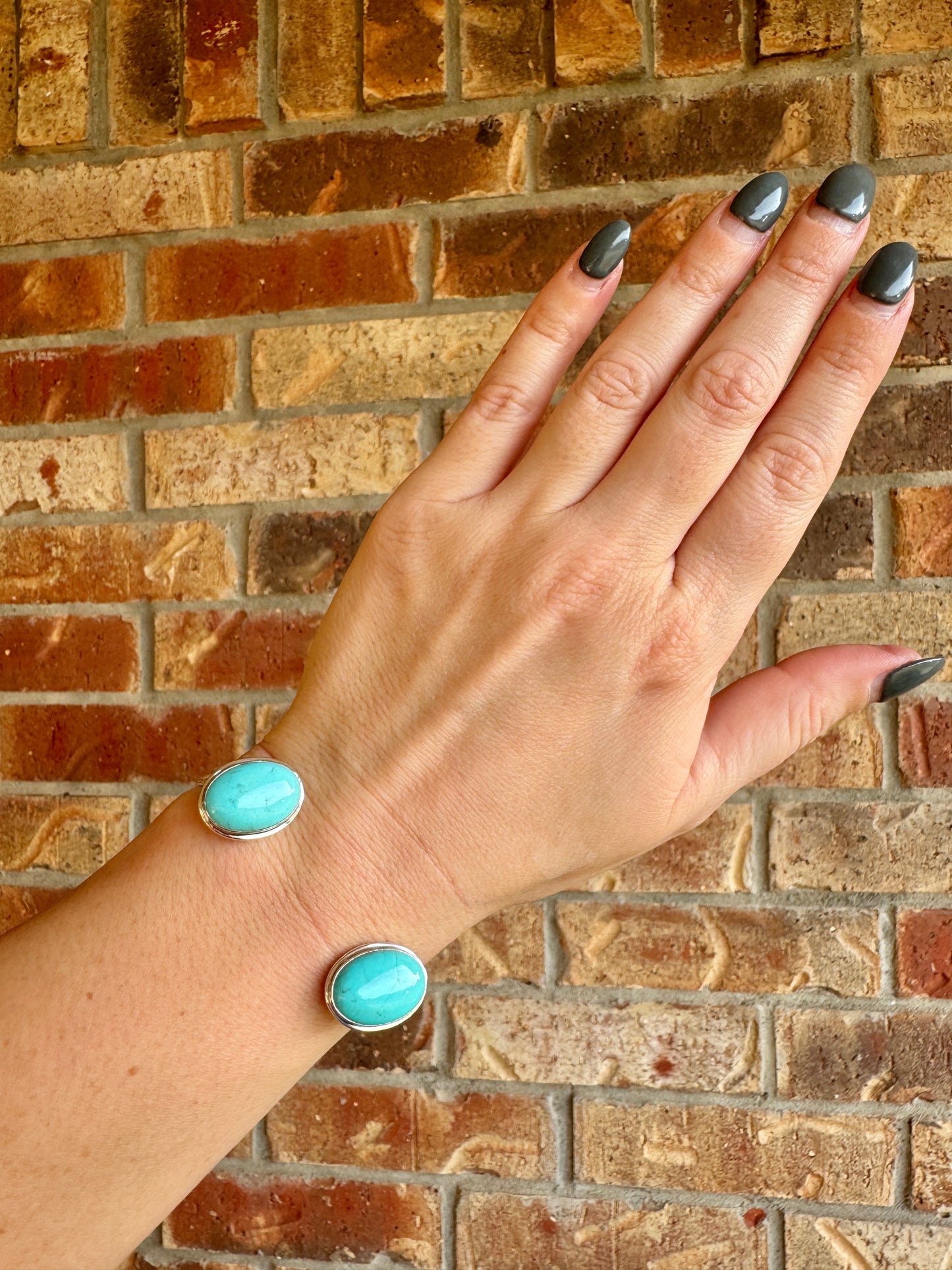 Sterling Silver Two Stone Turquoise Cuff Bracelet