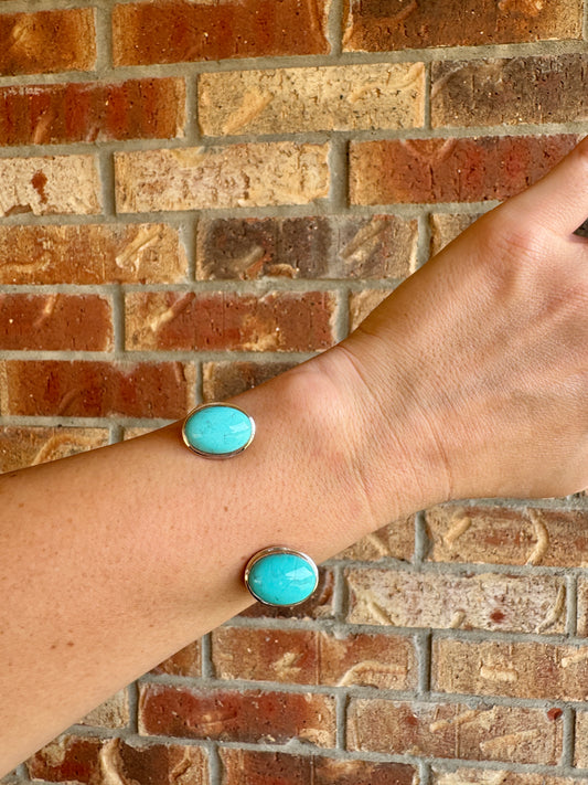 Sterling Silver Two Stone Turquoise Cuff Bracelet