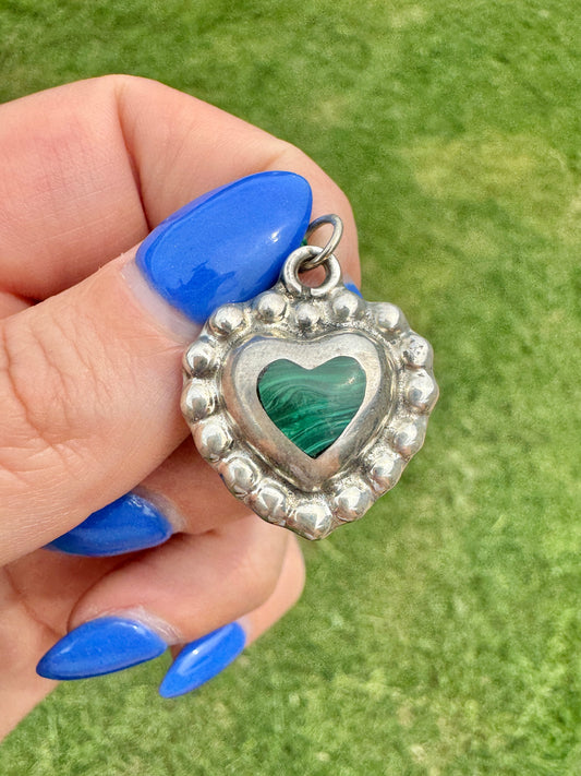 Sterling Silver Malachite Heart Charm Pendant