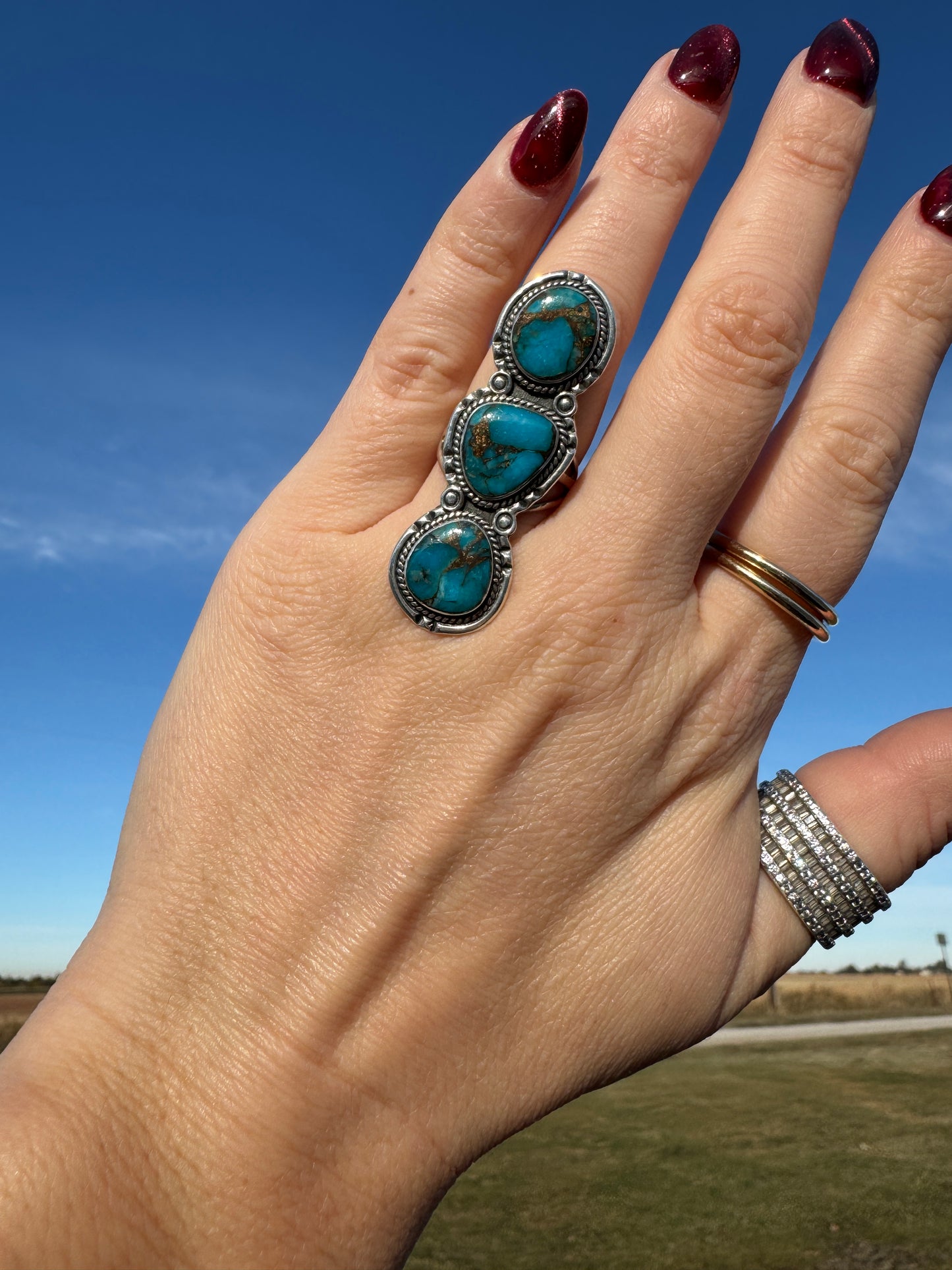 Sterling Silver Triple Turquoise Ring