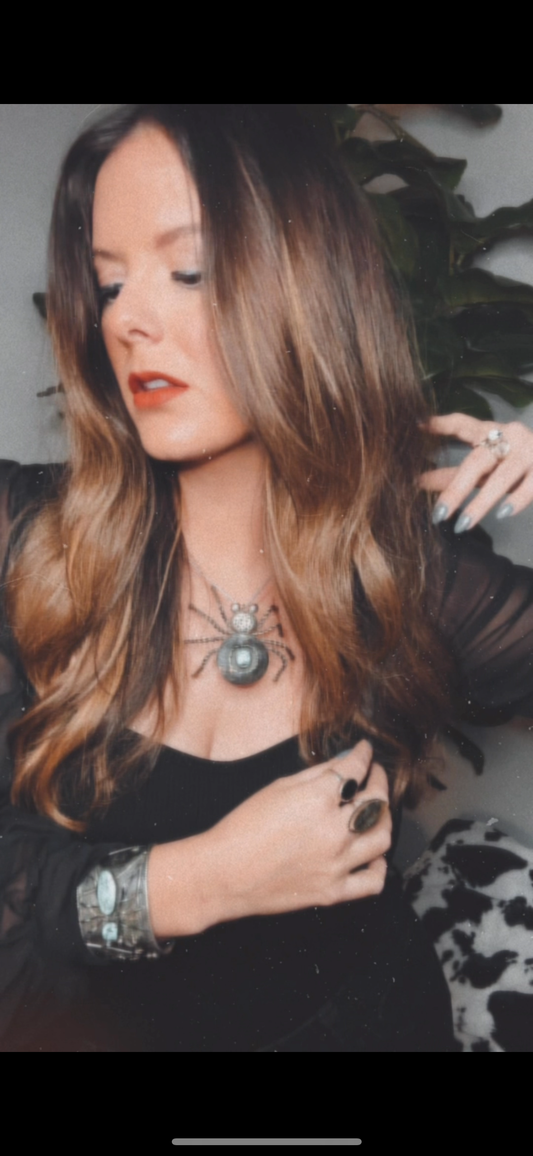 Large Vintage Sterling and Turquoise Spider Pendant Native American