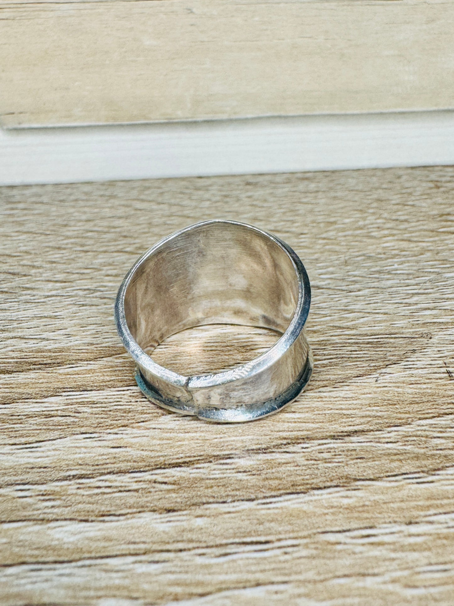 Vintage Sterling Silver Wide Turquoise Band Ring