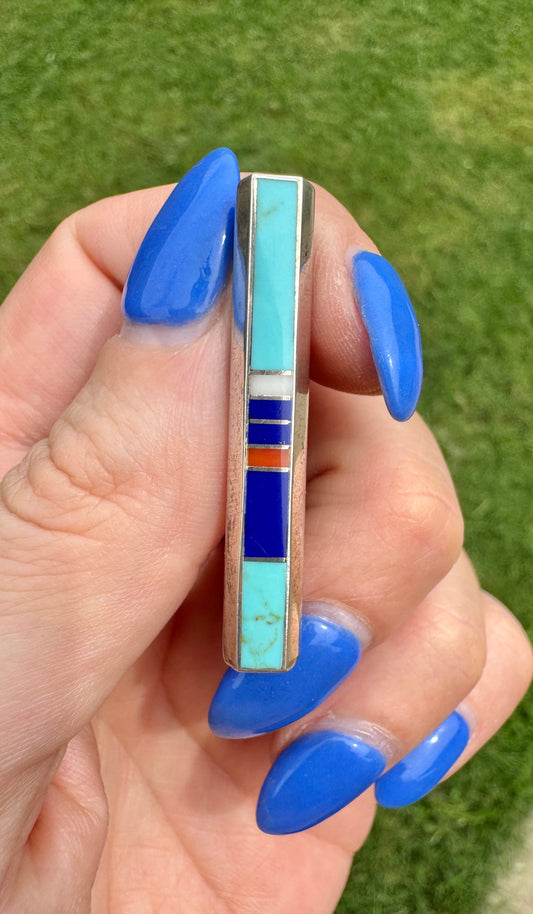 Vintage Sterling Silver Signed Turquoise Pendant