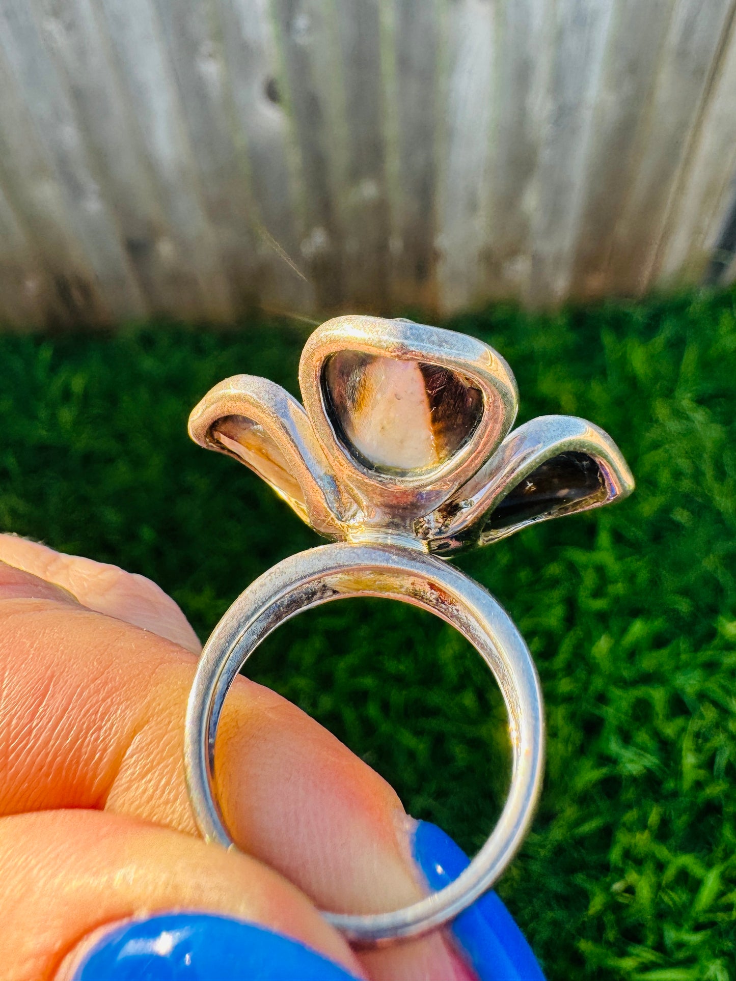 Sterling Silver Abalone and Pearl Flower Ring