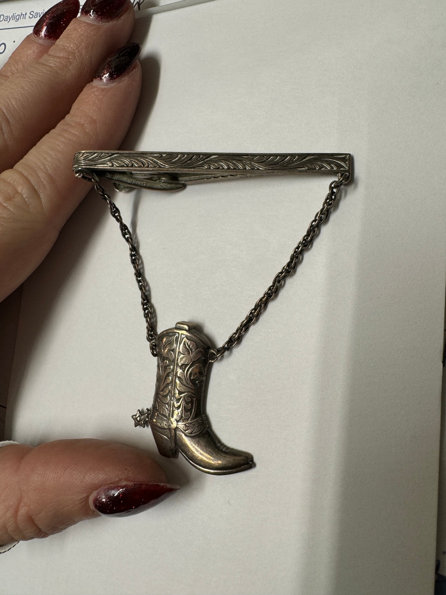 Vintage Sterling Cowboy Boot Tie Bar Clip