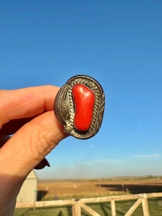 Vintage Native Sterling Coral Ring